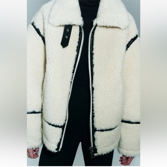 Zara Faux Cream Shearling Biker Jacket (Size Small) - Picture 5 of 8